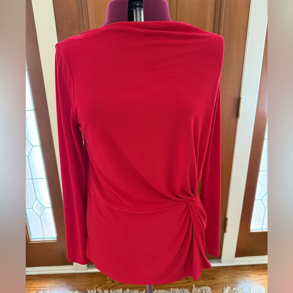 Ann Taylor Red Long-Sleeve Side Knot Blouse